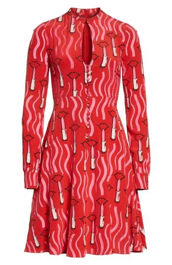 Women's Valentino Lipstick Print Silk Fit & Flare Dress Us / 40 It - Red
