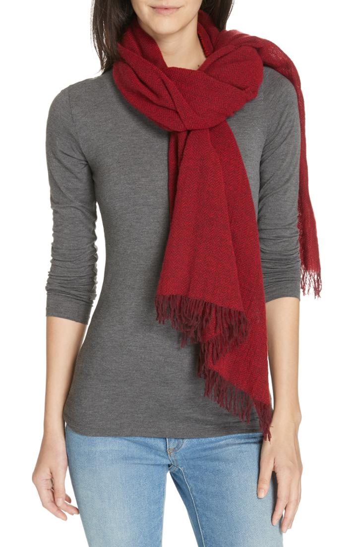 Women's Eileen Fisher Herringbone Wool Scarf, Size - Red