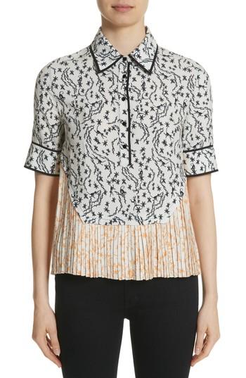 Women's Yigal Azrouel Floral Print Pleat Hem Top - Ivory