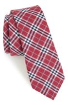 Men's 1901 Siegel Plaid Cotton & Linen Skinny Tie, Size - Pink
