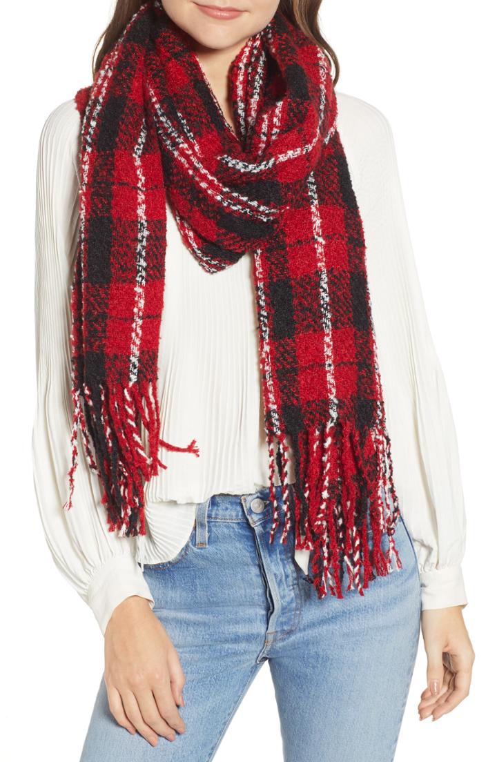 Women's Free People Emerson Plaid Scarf, Size - Red