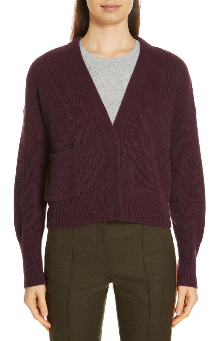 Women's Nordstrom Signature One-pocket Cashmere Cardigan - Burgundy