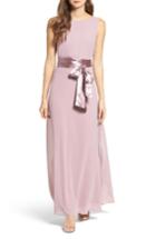 Women's Lulus Belted V-back Chiffon Gown