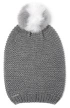 Women's Soia & Kyo Slouchy Knit Beanie With Genuine Fox Fur Pompom - Grey