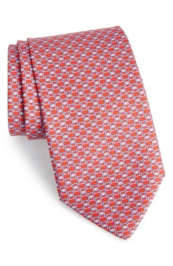 Men's Salvatore Ferragamo Fibbia Geometric Print Silk Tie, Size - Red