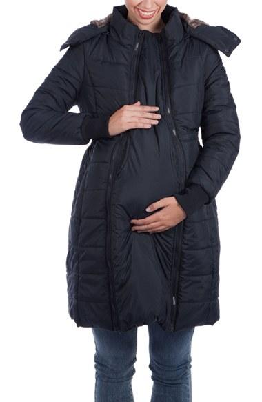 Women's Modern Eternity Madison Quilted Maternity Puffer Coat With Faux Fur Trim