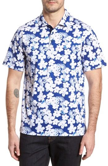 Men's Bugatchi Classic Fit Floral Blueprint Polo - Blue
