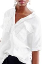 Women's J.crew Cross Dyed Irish Linen Popover Shirt - White