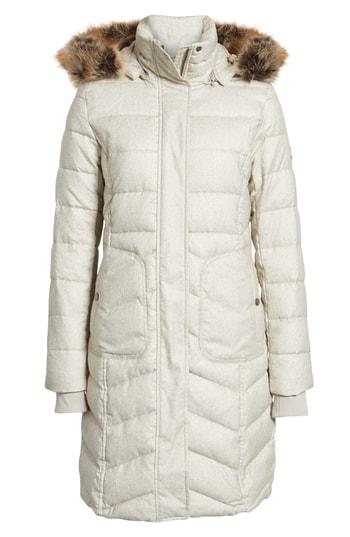 Women's Barbour Foreland Quilt Mix Coat With Detachable Faux Fur Trim Us / 10 Uk - Ivory