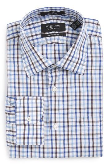 Men's Nordstrom Men's Shop Smartcare(tm) Traditional Fit Plaid Dress Shirt 34 - Blue