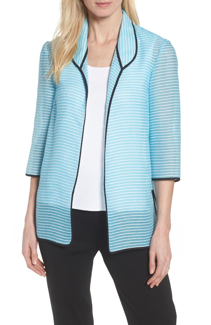 Women's Ming Wang Textured Knit Three Quarter Sleeve Jacket