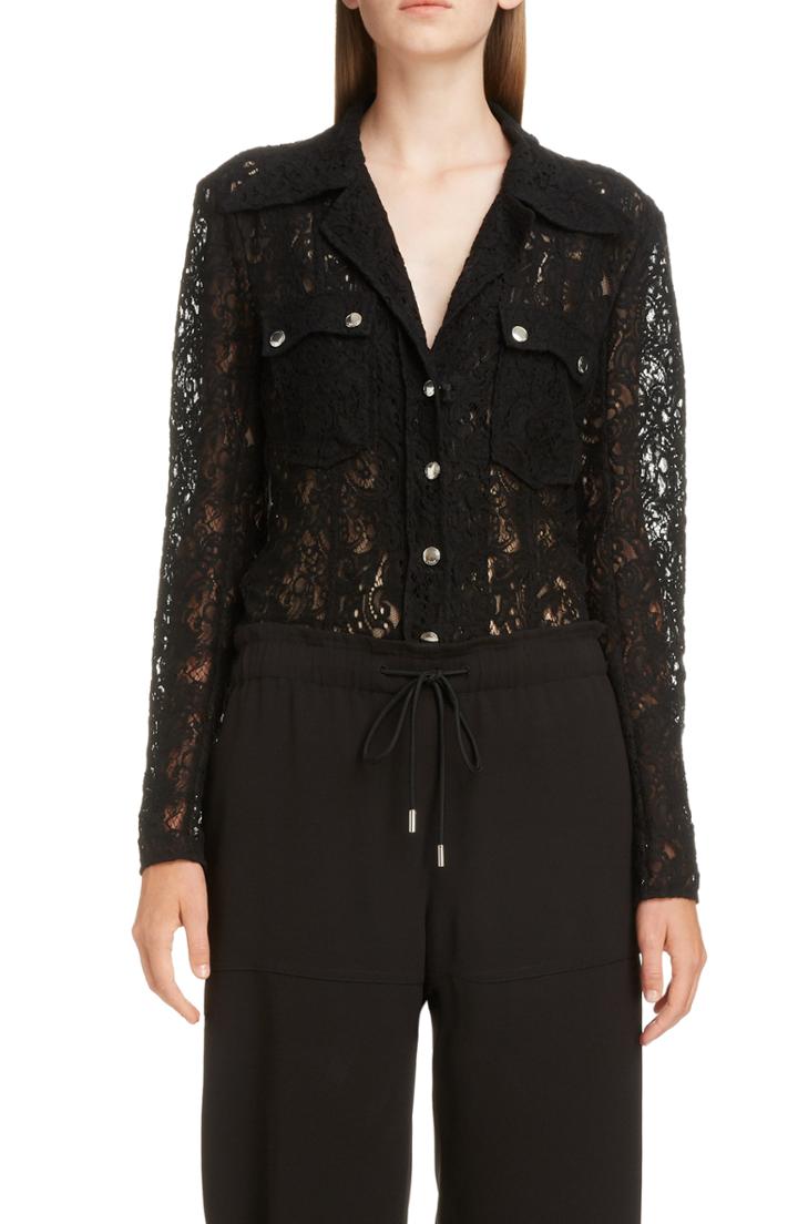 Women's Chloe Logo Button Lace Blouse Us / 34 Fr - Black