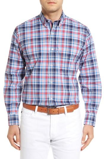 Men's Tailorbyrd Apricot Regular Fit Plaid Sport Shirt, Size - Blue
