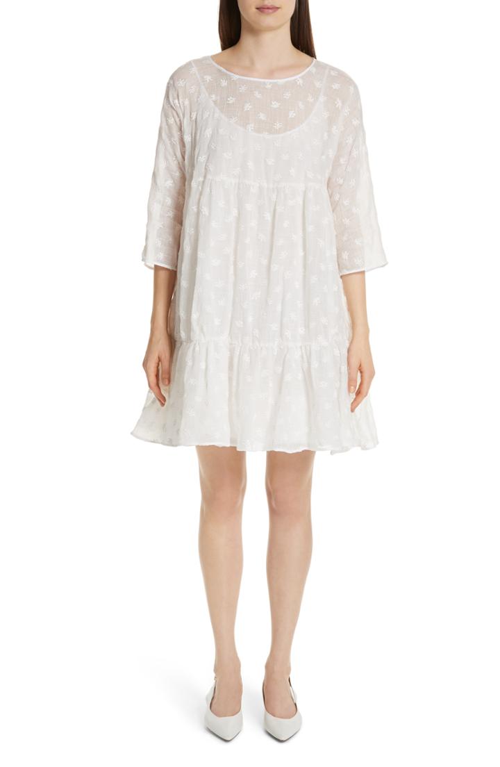 Women's Mansur Gavriel Floral Embroidered Linen Blend Dress Us / 36 It - White