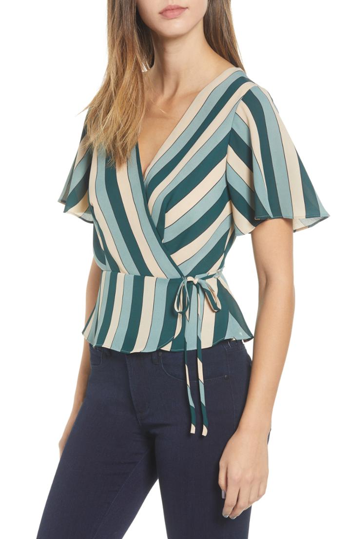 Women's Leith Stripe Wrap Blouse - Green