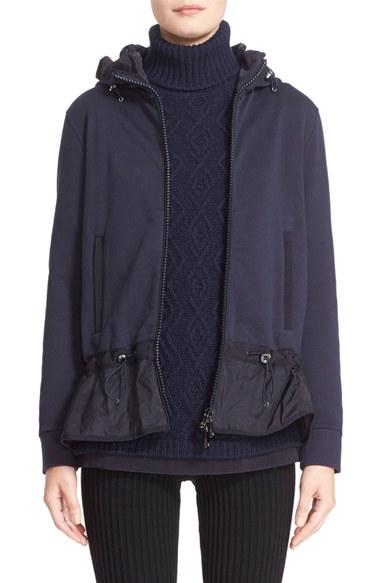 Women's Moncler Peplum Hem Hooded Cotton Jacket