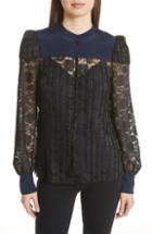 Women's See By Chloe Contrast Detail Silk Lace Blouse Us / 36 Fr - Black