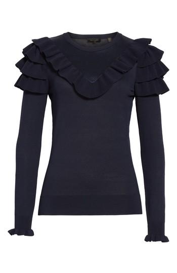 Women's Ted Baker London Hellgar Satin Contrast Ruffle Sweater - Blue