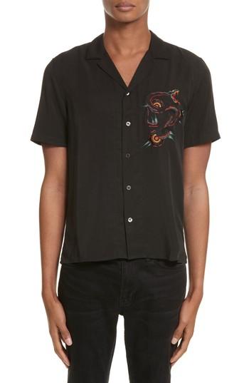 Men's The Kooples Embroidered Snake Camp Shirt - Black