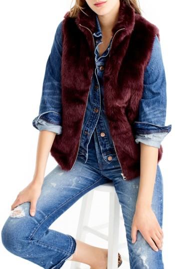 Women's J.crew Faux Fur Vest, Size - Burgundy