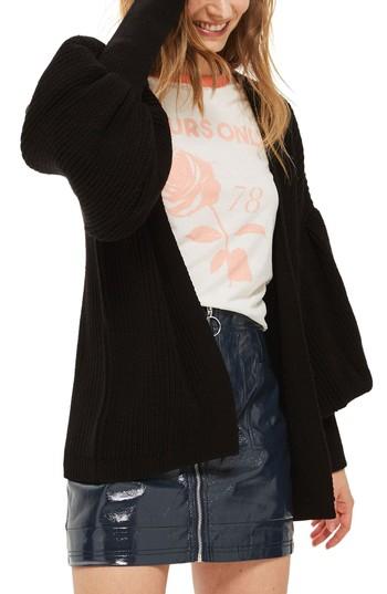 Women's Topshop Pleated Balloon Sleeve Cardigan - Black