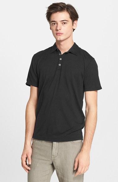 Men's John Varvatos Collection 'hampton' Silk & Cotton Polo, Size - Black