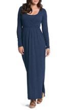 Women's Bun Maternity Cross Top Maternity Maxi Dress - Blue