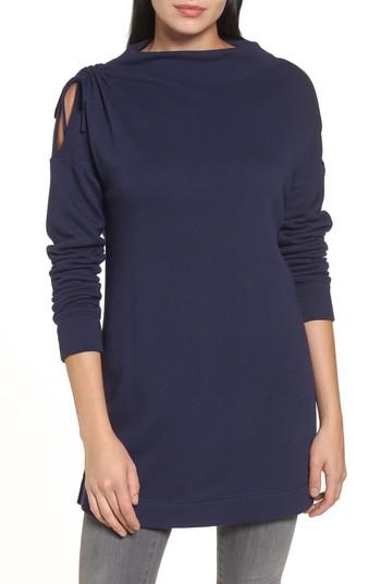 Women's Caslon Open Shoulder Sweatshirt Tunic, Size - Blue