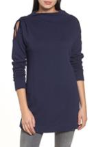 Women's Caslon Open Shoulder Sweatshirt Tunic, Size - Blue