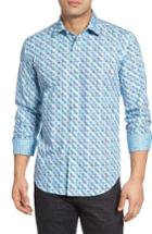 Men's Bugatchi Shaped Fit Graphic Check Sport Shirt - Blue