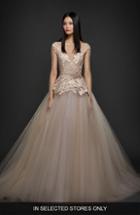 Women's Lazaro Floral Embroidered Peplum Ballgown, Size - Pink