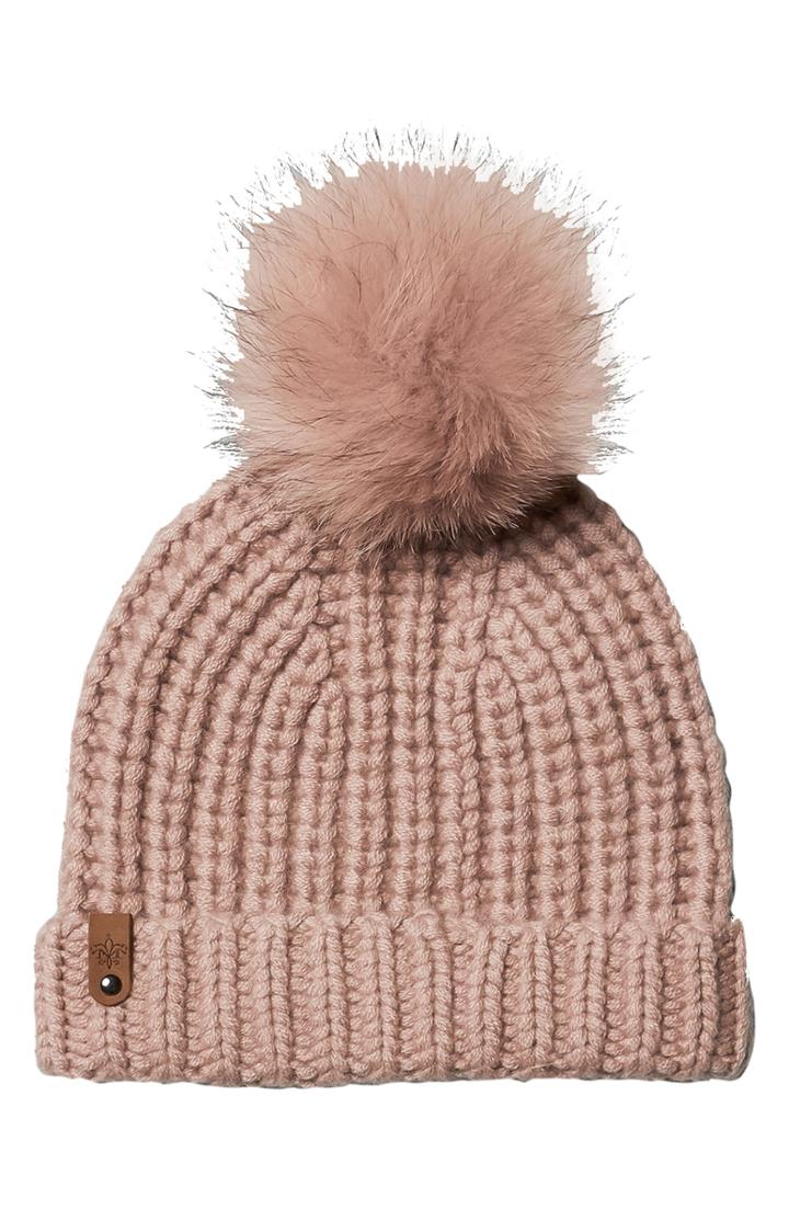 Women's Mackage Doris Cashmere Beanie With Removable Genuine Fox Fur Pom - Pink