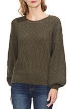 Women's Vince Camuto Textured Balloon Sleeve Cotton Blend Sweater, Size - Green