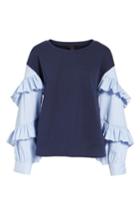 Women's Halogen Poplin Ruffle Sleeve Sweatshirt - Blue