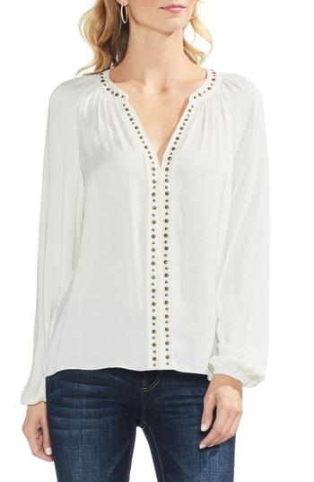 Women's Vince Camuto Stud Detail Hammered Satin Blouse - White