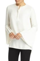 Women's Lafayette 148 New York Shellie Pleated Sleeve Blouse, Size - White