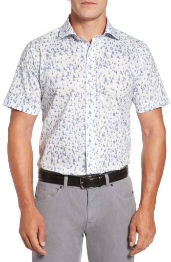Men's Peter Millar Smooth Sailin' Print Woven Shirt - Blue