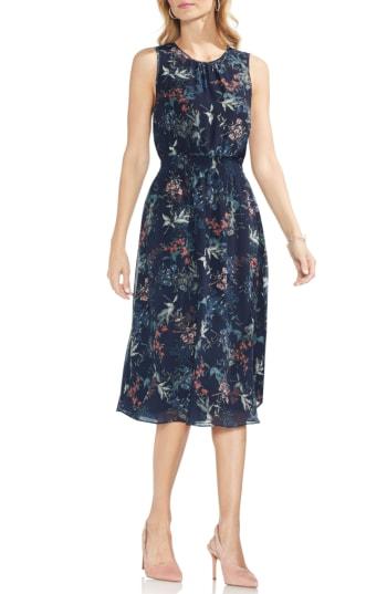 Women's Vince Camuto Garden Floral Smocked Waist Midi Dress - Blue