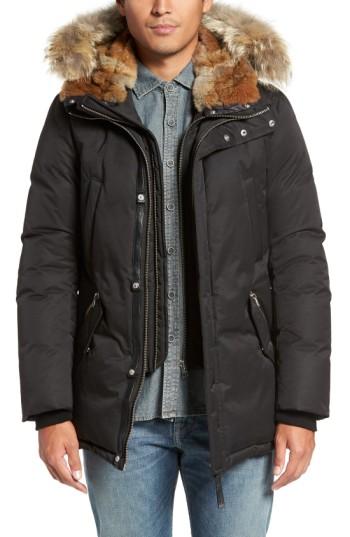 Men's Mackage 'edward' Down Parka With Genuine Coyote And Rabbit Fur Trim - Black