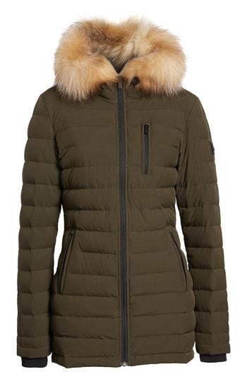 Women's Moose Knuckles Genuine Fox Fur Trim Down Parka - Green