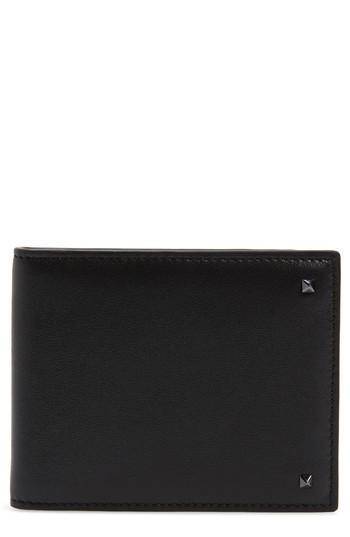 Men's Valentino Garavani Stud Leather Money Clip Wallet - Black