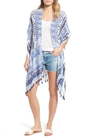 Women's Caslon Print Tassel Ruana, Size - Blue