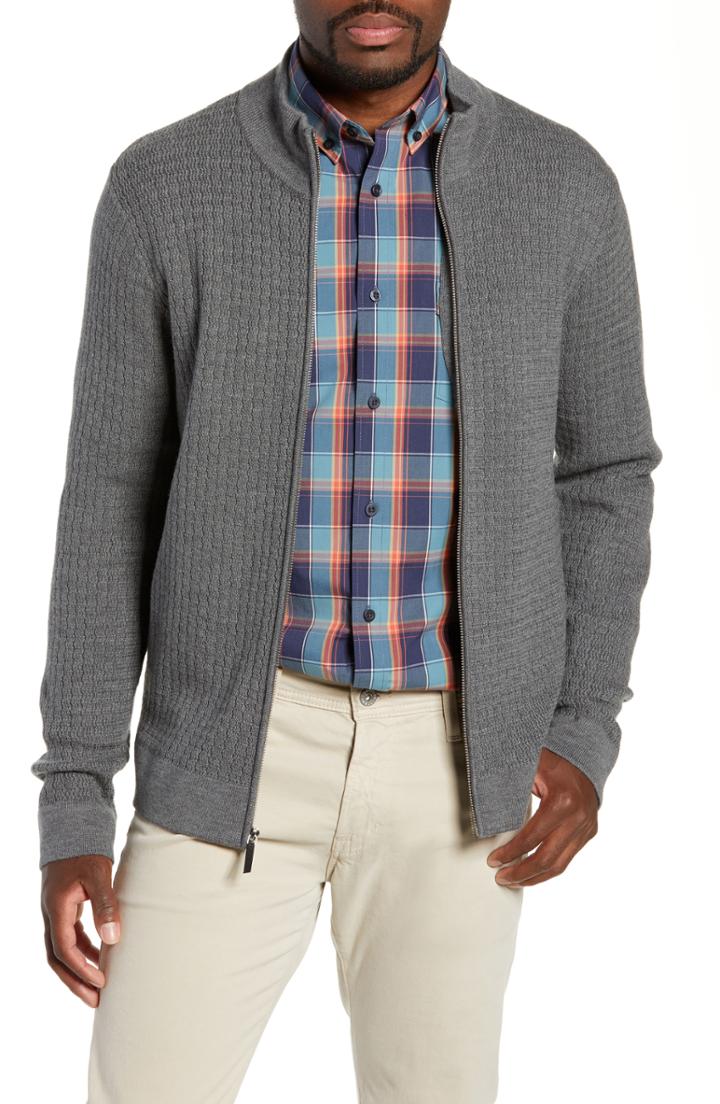 Men's Nordstrom Signature Merino Wool Zip Cardigan - Grey