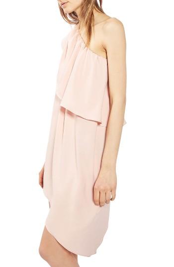 Women's Topshop One-shoulder Popover Shift Dress Us (fits Like 0-2) - Beige