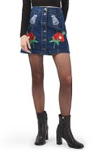 Women's Topshop Floral Embroidered Denim Skirt