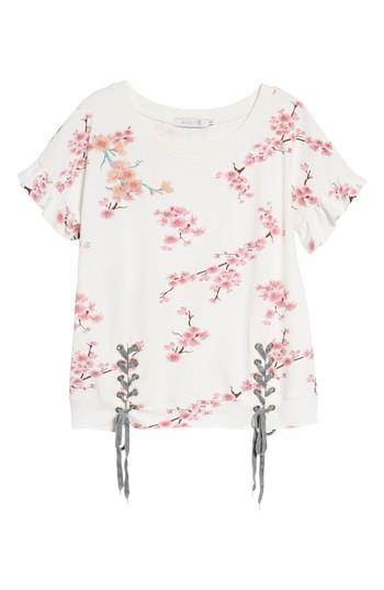 Women's Billy T Short Sleeve Lace Up Cherry Blossom Sweatshirt