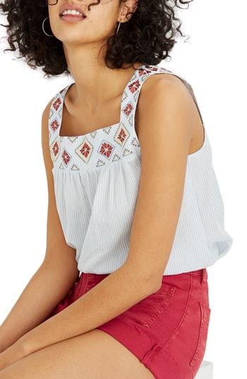 Women's Madewell Embroidered Island Tank, Size - Blue