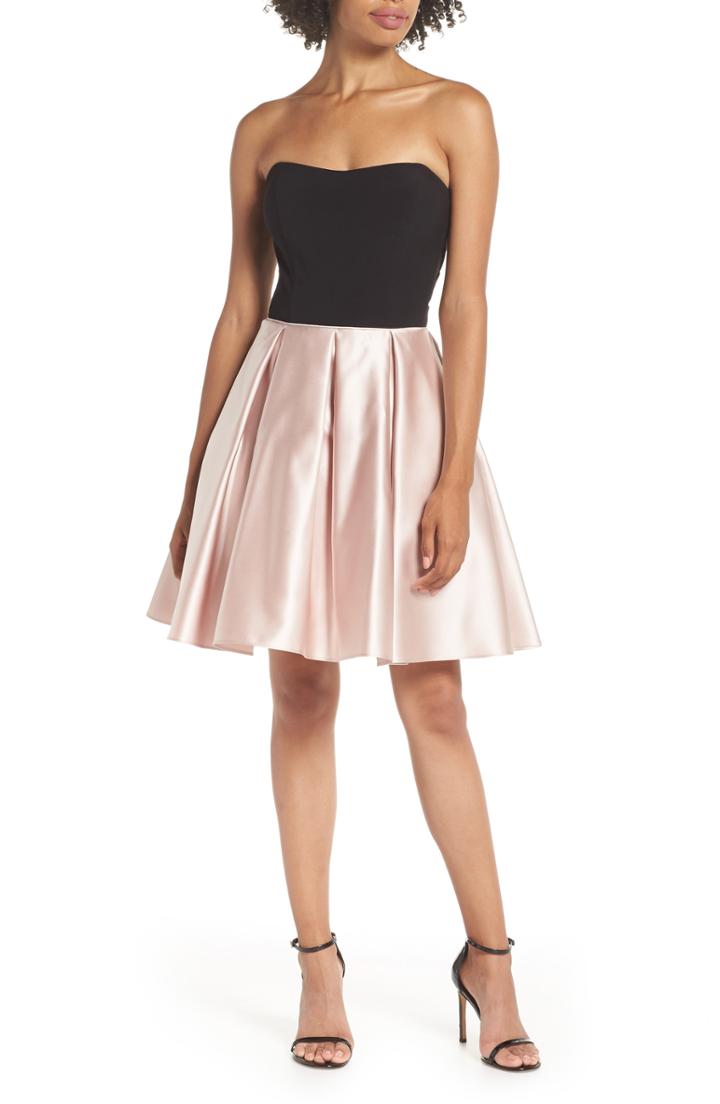 Women's Blondie Nites Strapless Satin Skirt Fit & Flare Dress - Beige