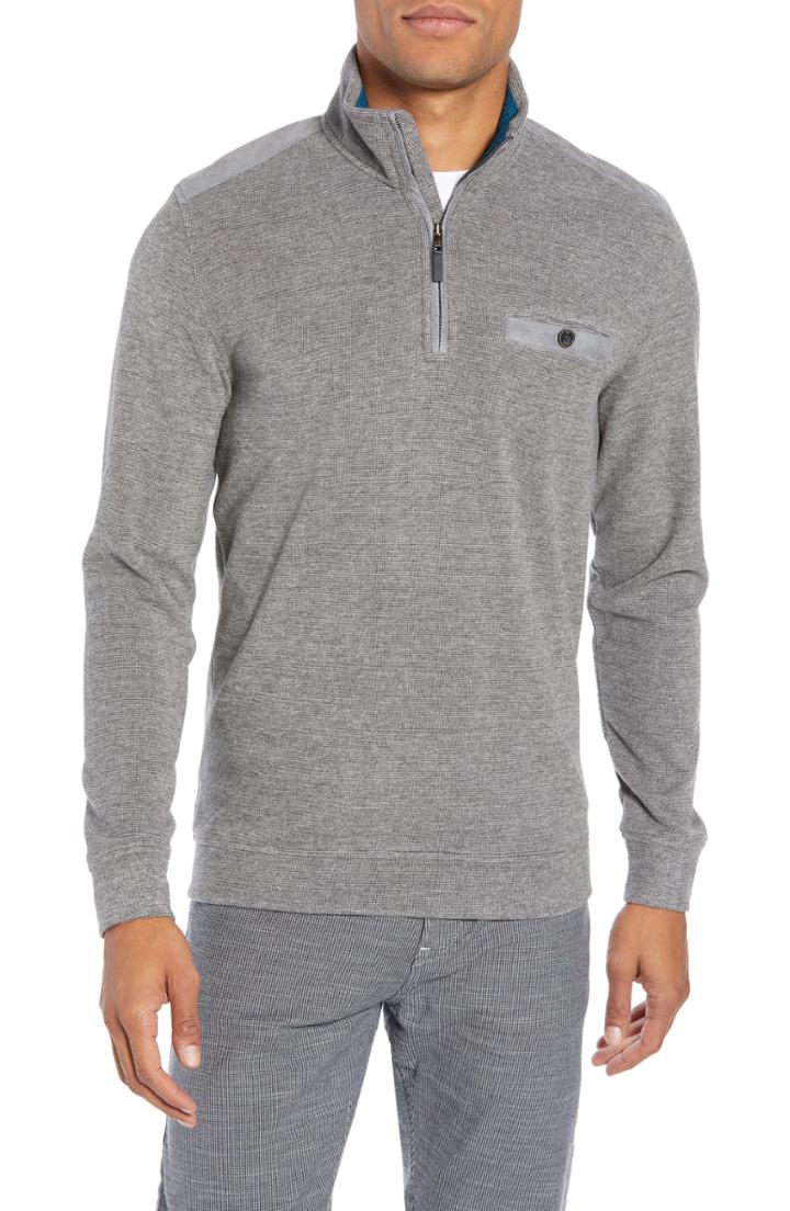 Men's Ted Baker London Decc Slim Fit Quarter Zip Pullover (s) - Grey