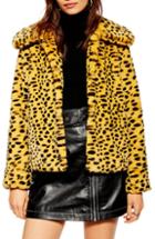 Women's Topshop Cheetah Print Faux Fur Coat Us (fits Like 0) - Yellow